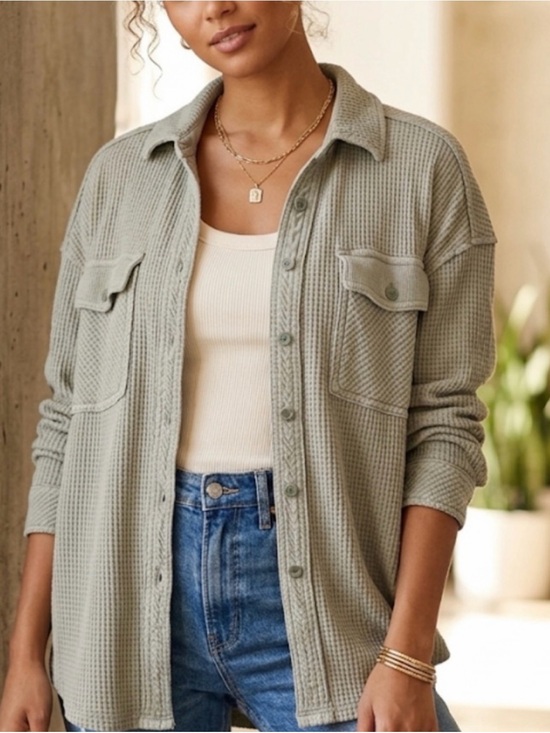 aerie Tops - Aerie Light grey Waffle Button-Up